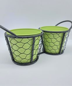 CASPO RETATO 2 MANIGLIE CM 32X15X12H/29 CON 2 VASI VERDI CM 13,5X11