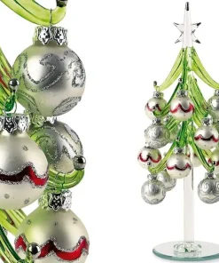 ALBERELLO DI NATALE IN VETRO CON PALLINE 8CM X 26CM H.