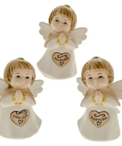 ANGELO IN PORCELLANA CON CUORE: FORTUNA, ALLEGRIA, AMICIZIA 25CM H.
