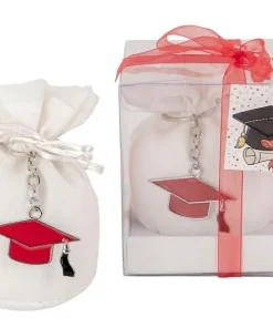 BOMBONIERA PORTACHIAVI LAUREA TOCCO IN METALLO CON SACCHETTO & SCATOLA