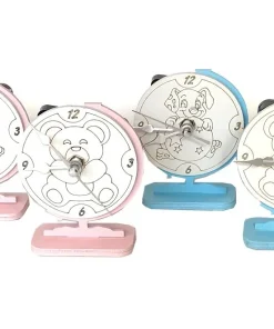 BOMBONIERA OROLOGIO GLOBO ORSETTO O DALMATA IN LEGNO COLORE A SCELTA: ROSA O CELESTE, MAPPAMONDO 8CM X 9,5CM