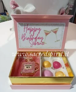 BOMBONIERA BOX CONFETTATA & PORTACHIAVI PROFUMO, Colore box, confetti e nastri a scelta