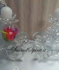 Bomboniere Carrozza Portacandela cristallo Swarovski : con Rosa, con Albero della Vita