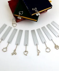 Bomboniere RIGHELLO SEGNALIBRO a scelta: QUADRIFOGLIO, TAO, CUORE, CHIAVE, GUFO, ANGELO, FARFALLA, TOCCO